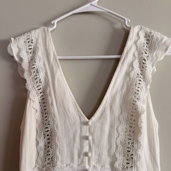 Here Comes The Sun White Hi-Low Crochet V-Neck Boho Coastal Maxi Dress Small - Picture 4 of 7